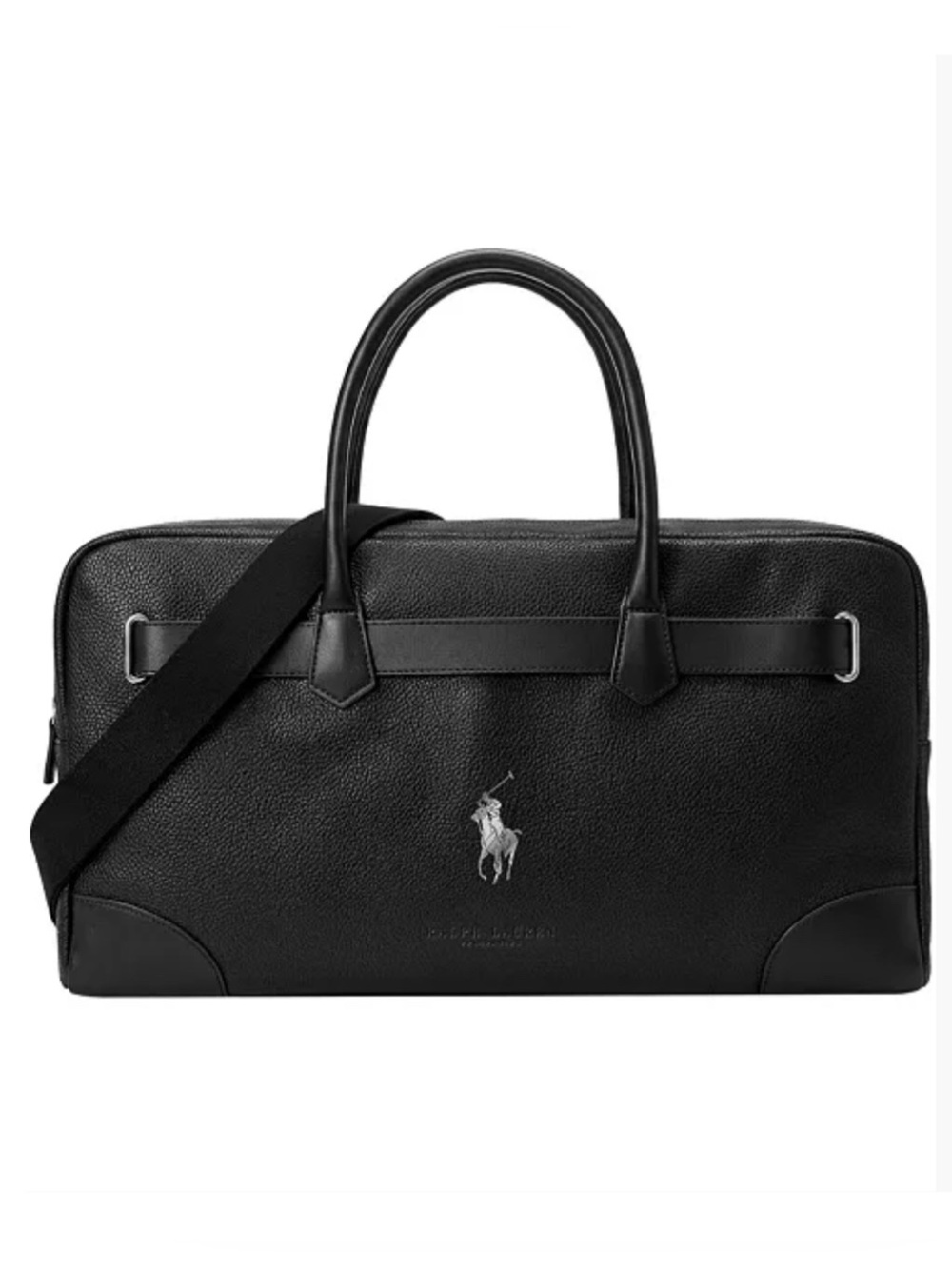 Ralph Lauren Black Faux Leather Travel Weekend Duffel Bag